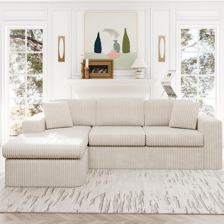 Walsunny  105" Modular Sectional Sofa, Boneless L Shaped Couch with Deep Seat, Cloud Foam Couch  Plush Cordurory Sofa