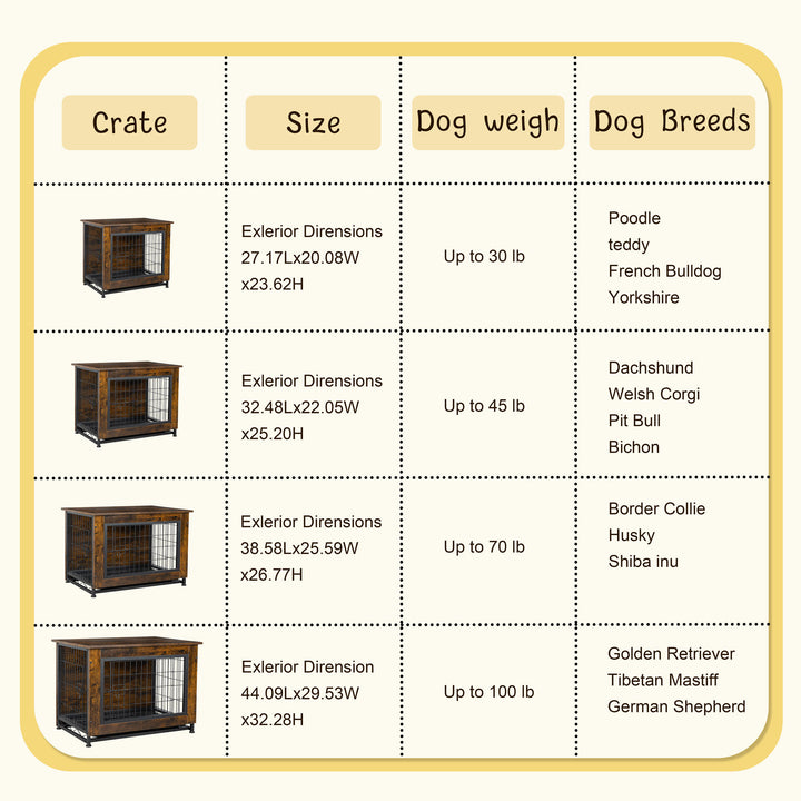 Walsunny Wooden Dog Crate Furniture,Double-Doors Kennel Indoor with Divider and Removable Tray,End Table Dog Crate for Decoration