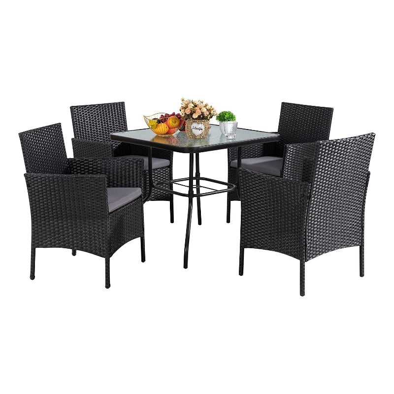Walsunny 4 Pieces/5 Pieces Patio Dining Set, Square Glass Table