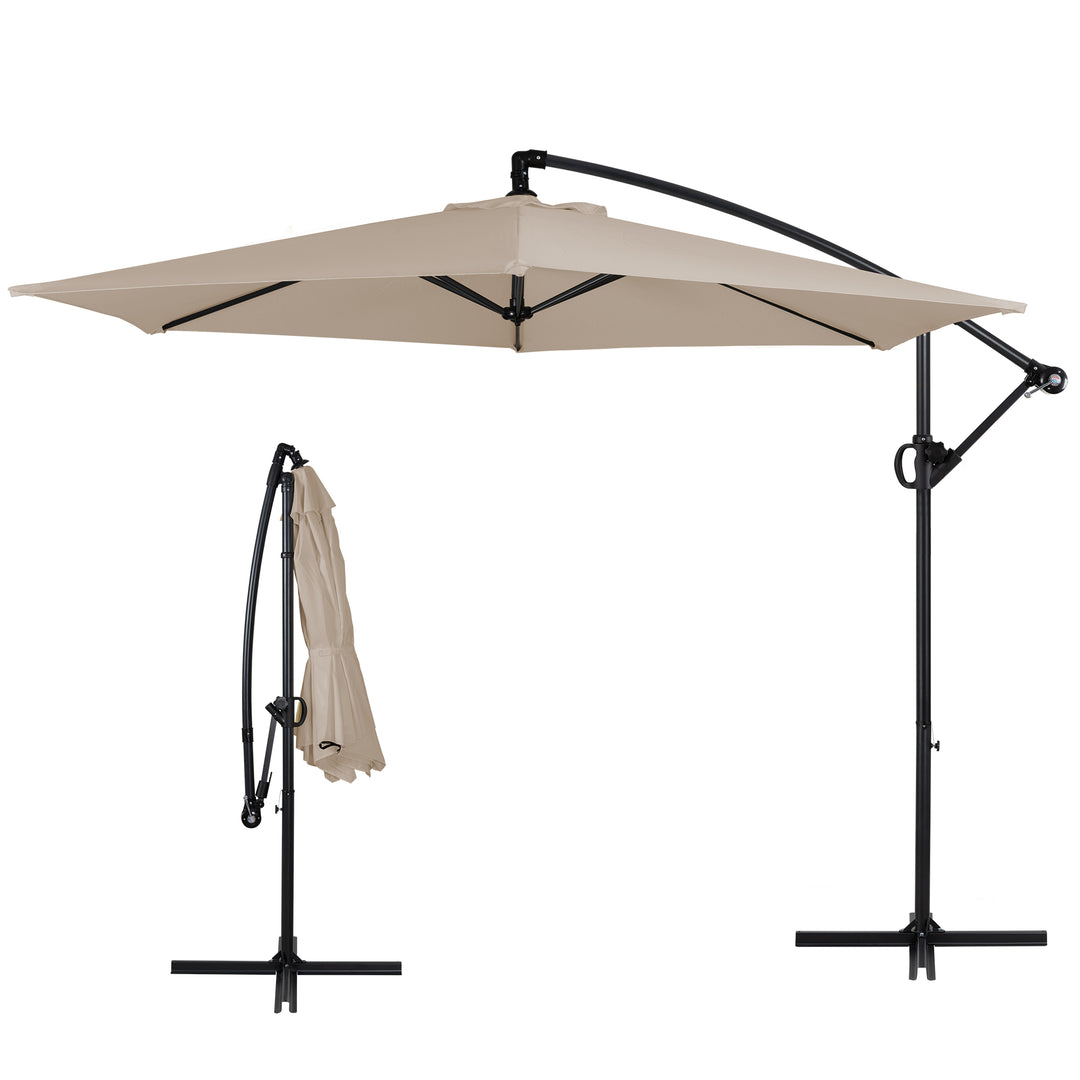 Walsunny Patio Offset Umbrella Easy Tilt Adjustment,Crank and Cross Base, Outdoor Cantilever Hanging Umbrella with 8 Ribs