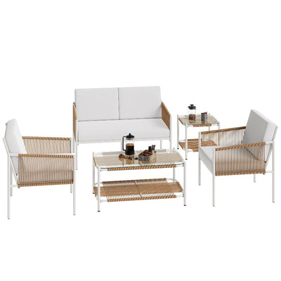 Walsunny Patio Furniture 5 Pieces Outdoor Rattan Conversation Chair Set
