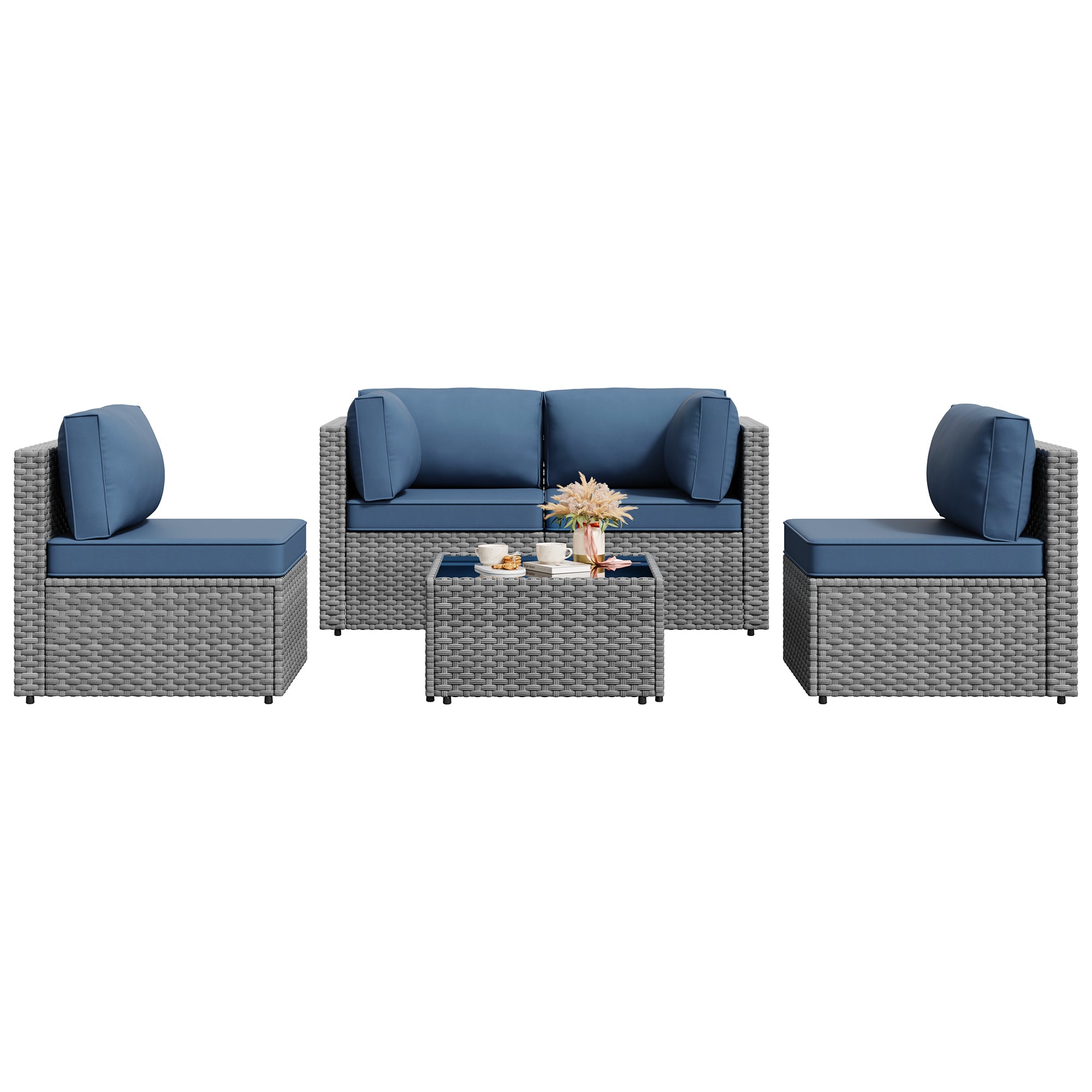 Walsunny Patio Furniture 5 Pieces Outdoor Sectional Sofas, Sliver Wick