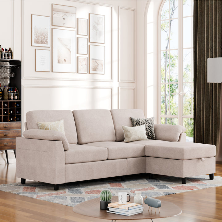 Walsunny 3 Seat L-Shaped Sectional Sofa With Movable Ottoman#color_khaki