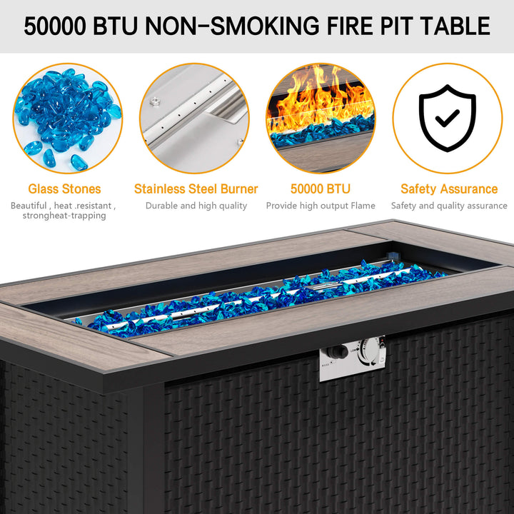 Walsunny 45" Propane Fire Pit Table 50,000 BTU Steel Gas Fire Pit