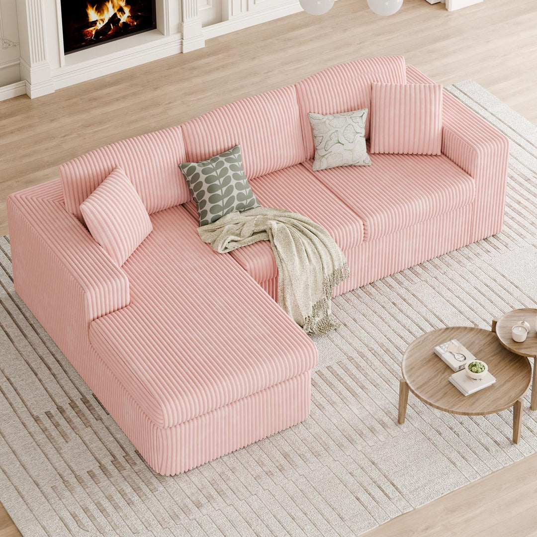 Walsunny  105" Modular Sectional Sofa, Boneless L Shaped Couch with Deep Seat, Cloud Foam Couch  Plush Cordurory Sofa