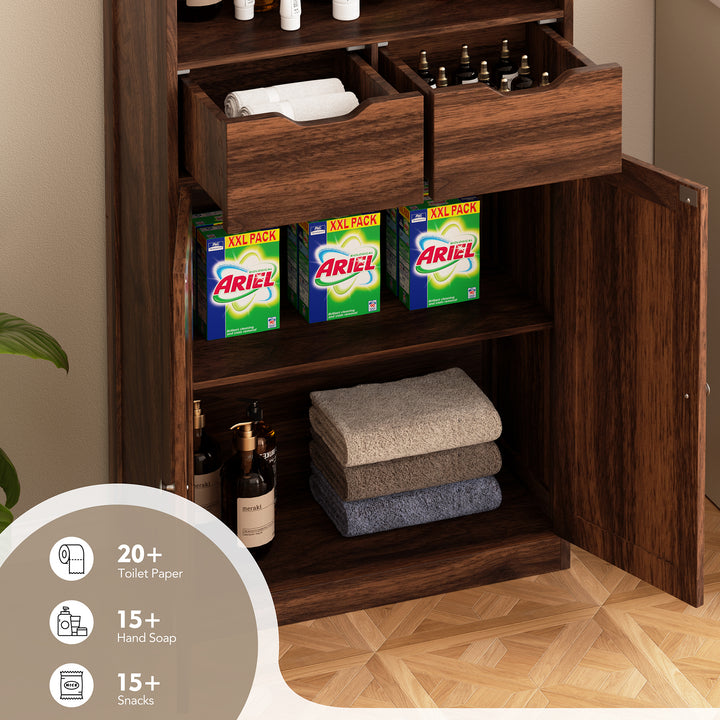 Walsunny Floor Storage Cabinet, Organizer with Doors and Drawers, Freestanding Side Cupboard Pantry