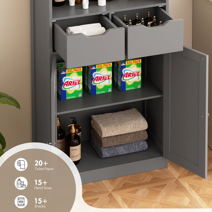 Walsunny Floor Storage Cabinet, Organizer with Doors and Drawers, Freestanding Side Cupboard Pantry