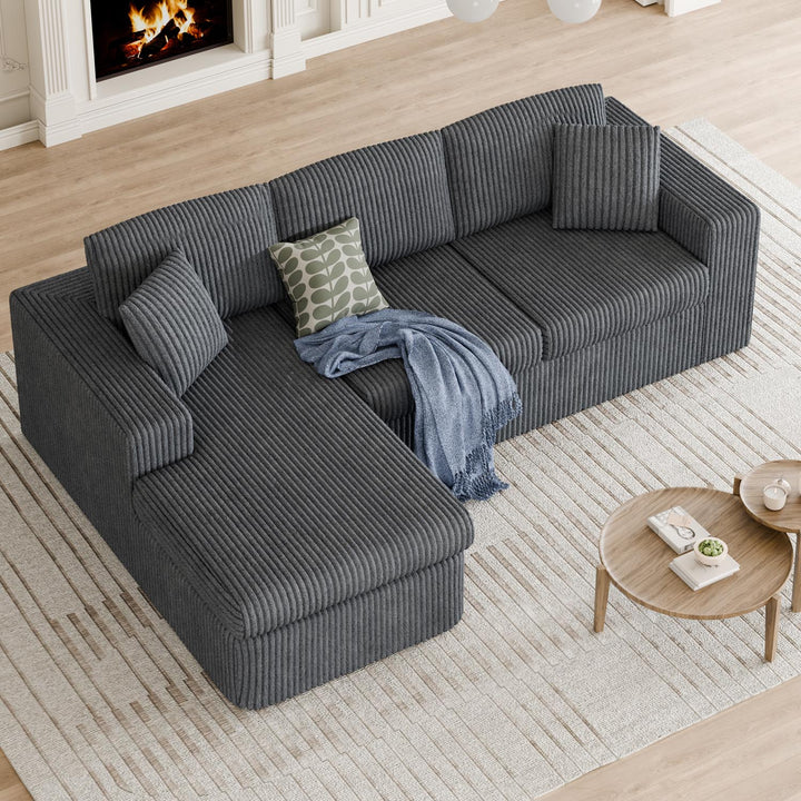 Walsunny  105" Modular Sectional Sofa, Boneless L Shaped Couch with Deep Seat, Cloud Foam Couch  Plush Cordurory Sofa