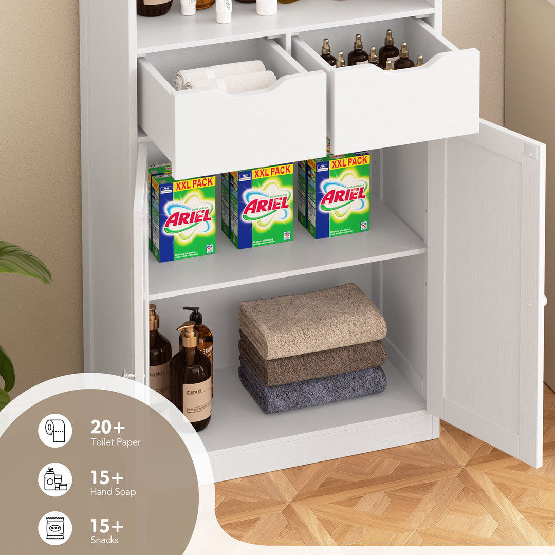 Walsunny Floor Storage Cabinet, Organizer with Doors and Drawers, Freestanding Side Cupboard Pantry