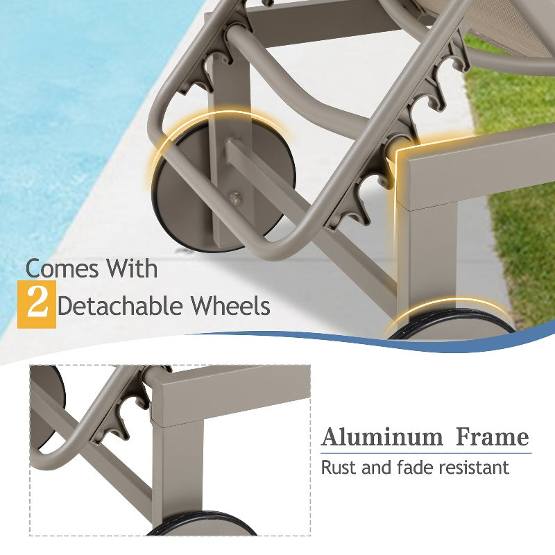 Walsunny Patio Furniture 2 Pieces Outdoor Lounge Chairs With Wheels#color_khaki