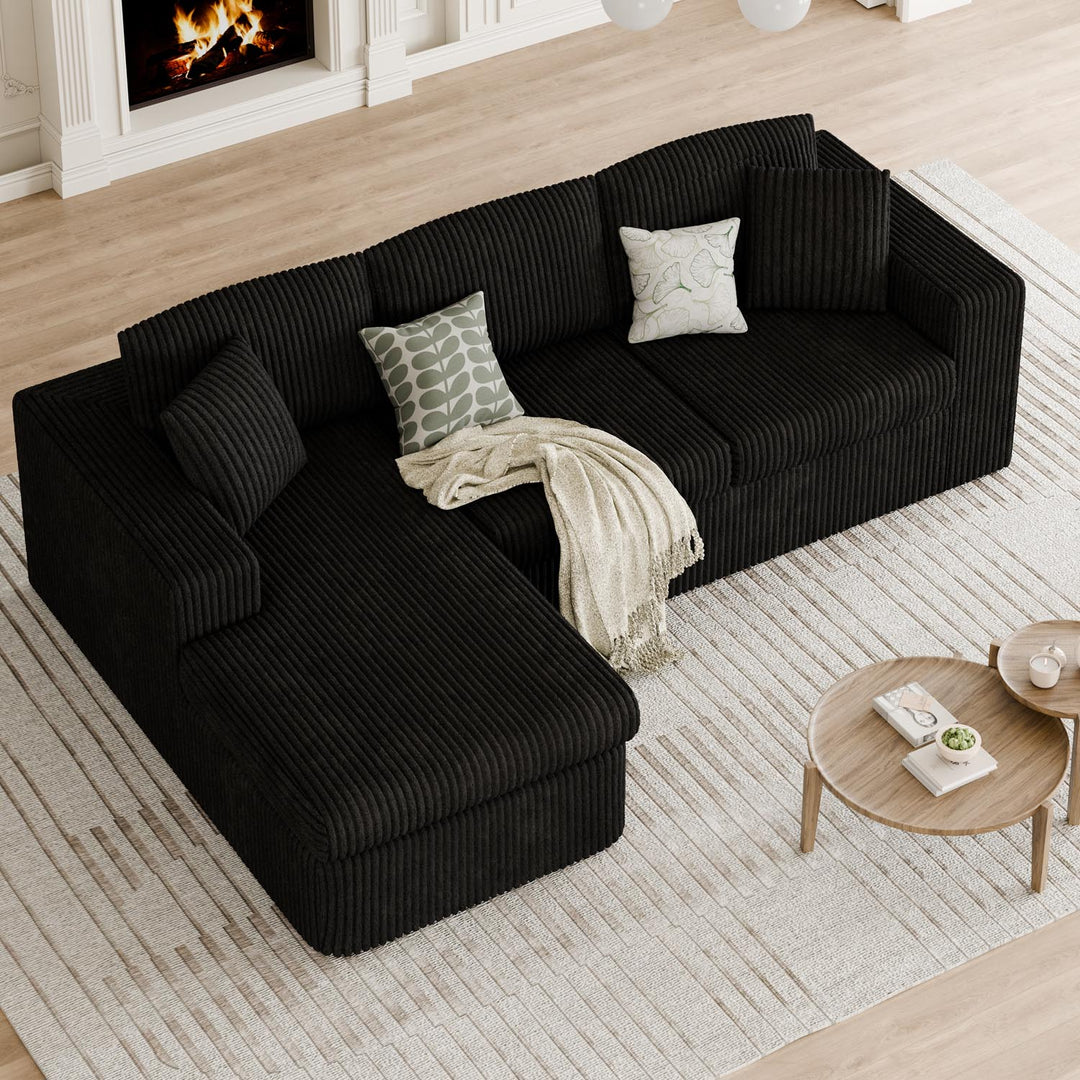 Walsunny  105" Modular Sectional Sofa, Boneless L Shaped Couch with Deep Seat, Cloud Foam Couch  Plush Cordurory Sofa