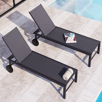 Walsunny Patio Furniture 2 Pieces Outdoor Lounge Chairs With Wheels#color_dark-grey