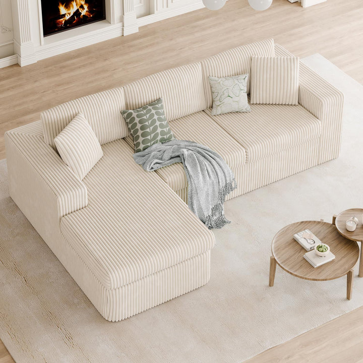 Walsunny  105" Modular Sectional Sofa, Boneless L Shaped Couch with Deep Seat, Cloud Foam Couch  Plush Cordurory Sofa