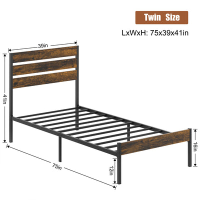 Walsunny Twin Size Heavy Duty Twin Size Bed Frame with Headboard and Footboard