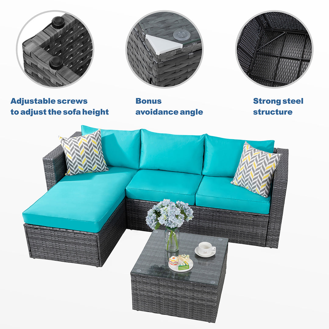 Walsunny Patio Furniture 3 Pieces Outdoor Sectional Sofa Set With Silver Wicker & Chaise