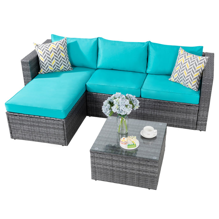 Walsunny Patio Furniture 3 Pieces Outdoor Sectional Sofa Set With Silver Wicker & Chaise