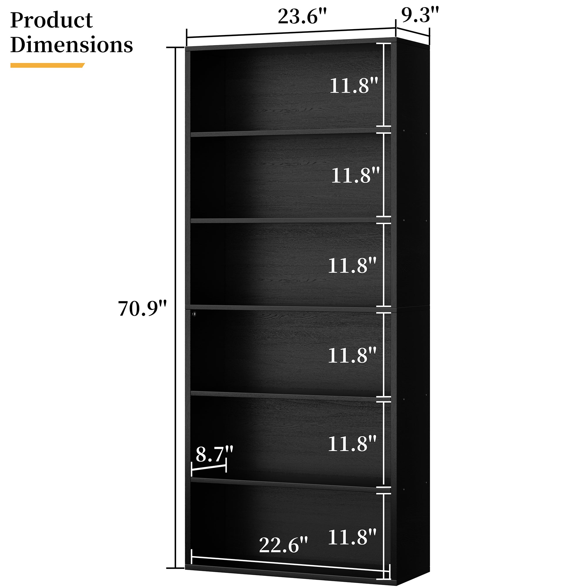 Walsunny 70 inch bookshelves / Bookcases, Floor Standing 6-Tiers