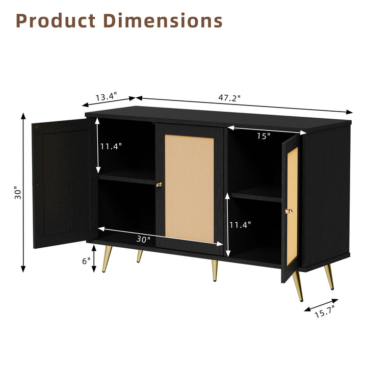 Walsunny Rattan Storage Cabinet, Multifunctional Cupboard, Accent Large Storage Space Cabinet with Rattan Decorated Doors for Living Room, Entryway