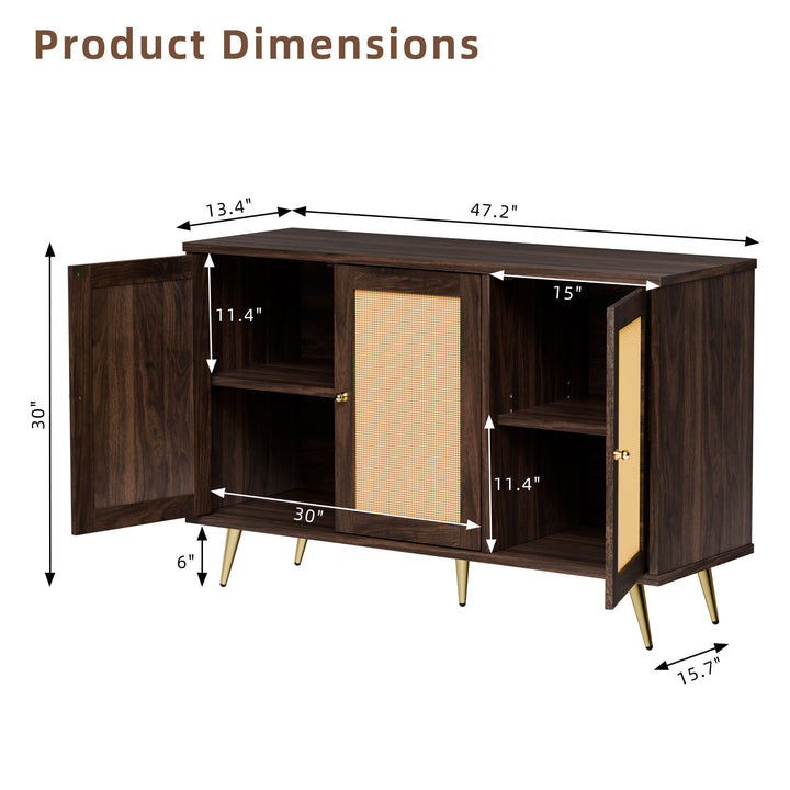 Walsunny Rattan Storage Cabinet, Multifunctional Cupboard, Accent Large Storage Space Cabinet with Rattan Decorated Doors for Living Room, Entryway