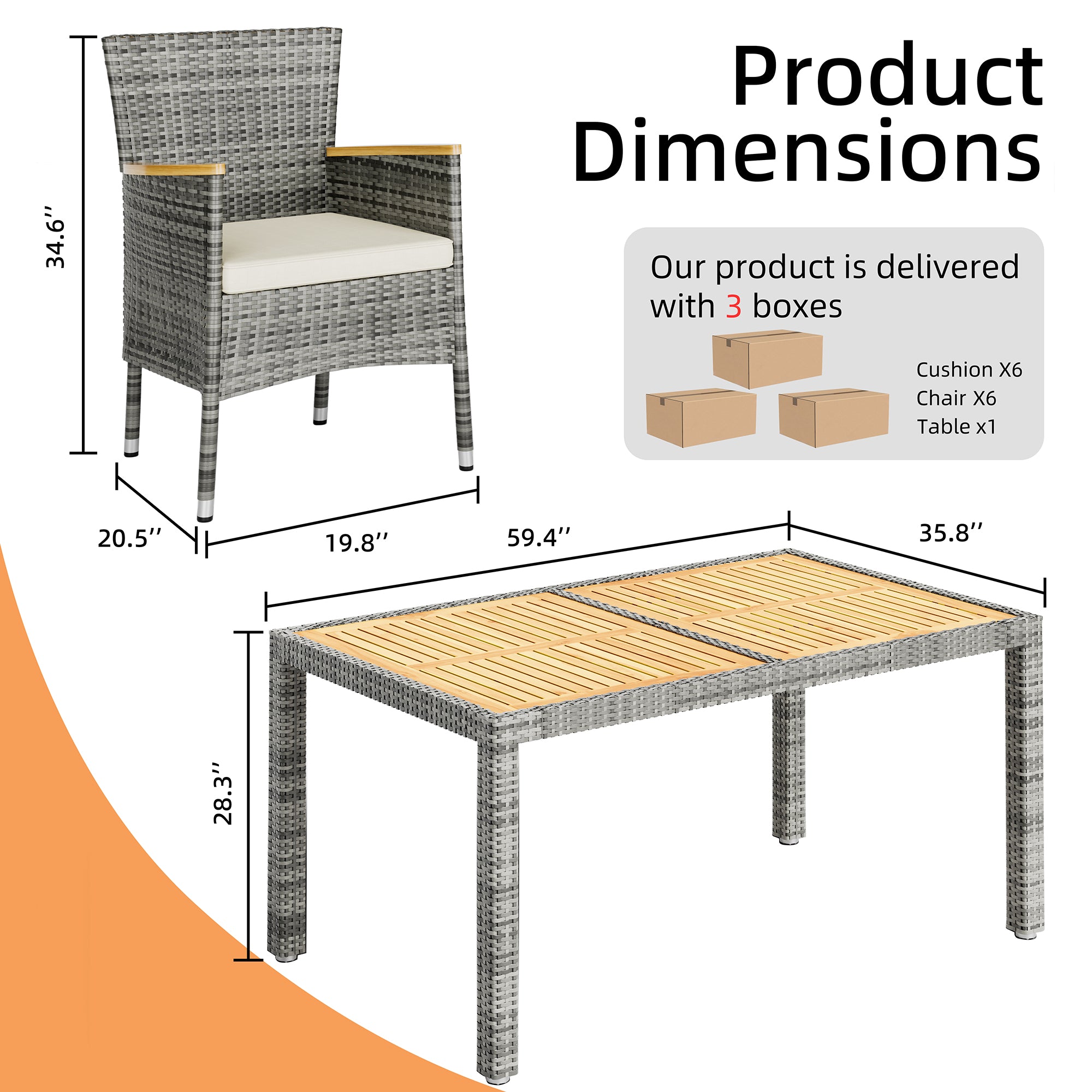 Walsunny 5 Pieces/ 7 Pieces Patio Dining Set, Square Wood Table