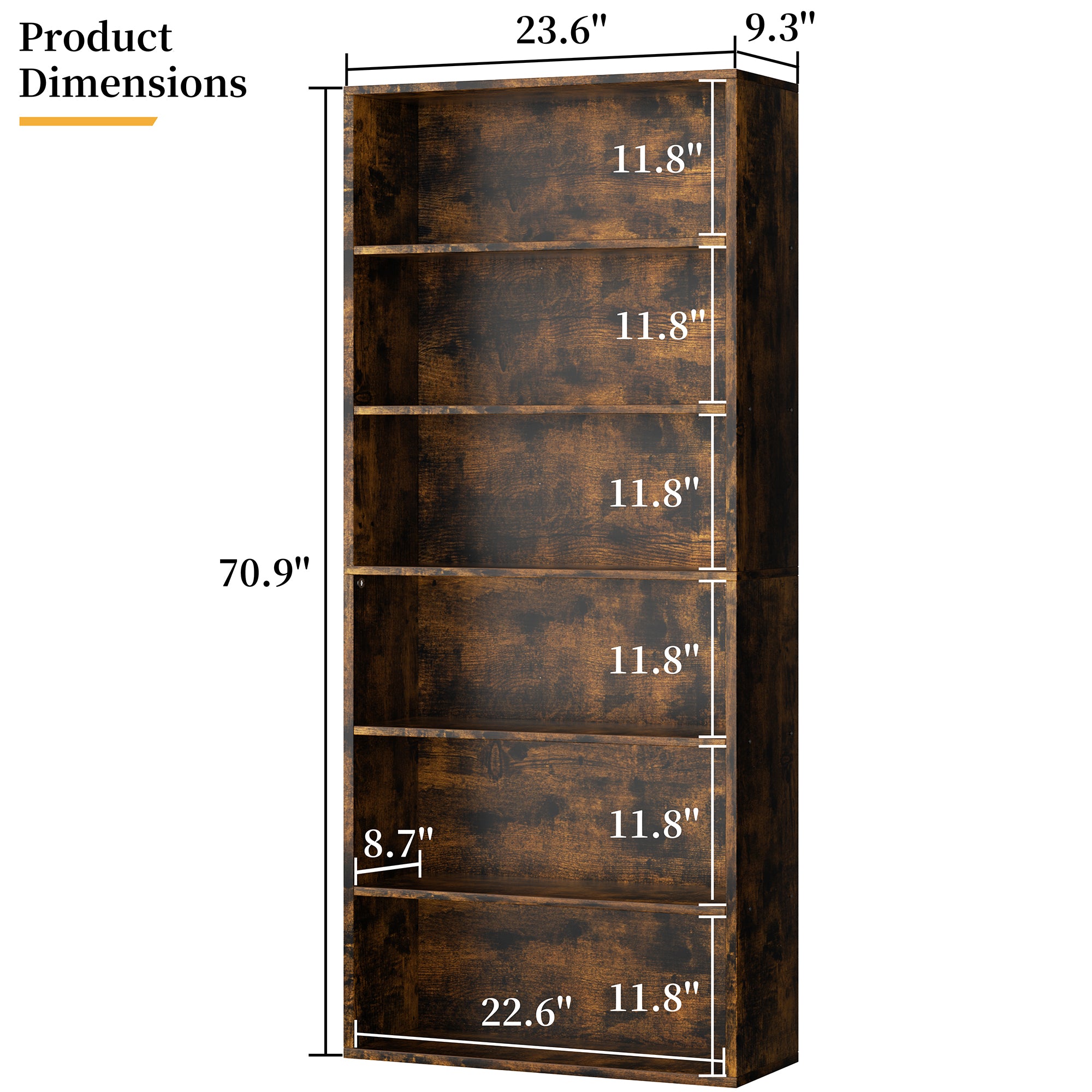 Walsunny 70 inch bookshelves / Bookcases, Floor Standing 6-Tiers