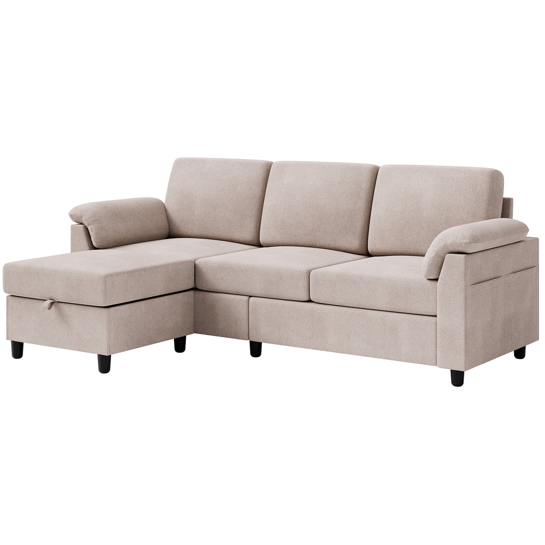 Walsunny 3 Seat L-Shaped Sectional Sofa With Movable Ottoman#color_khaki