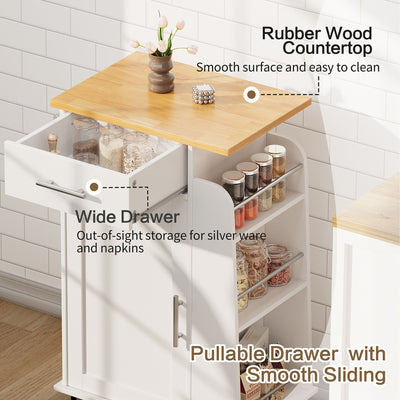 Walsunny Kitchen Island Rolling Cart with Storage Cabinet, Coffee Bar