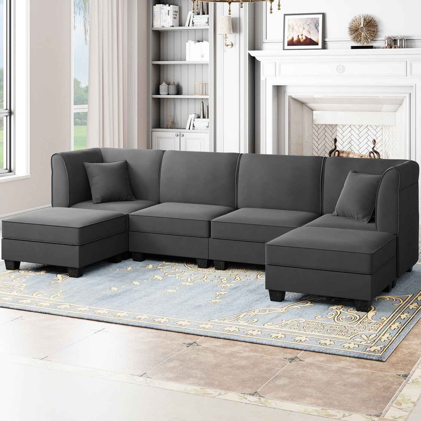 Walsunny  U-Shape Convertible Sectional Sofa Couch with 6 Seats
