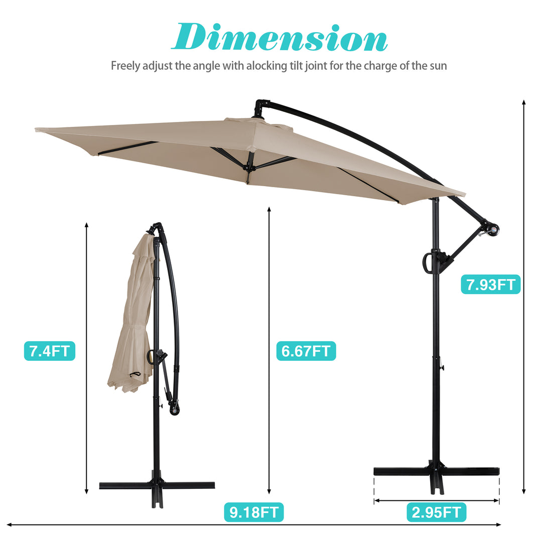 Walsunny Patio Offset Umbrella Easy Tilt Adjustment,Crank and Cross Base, Outdoor Cantilever Hanging Umbrella with 8 Ribs