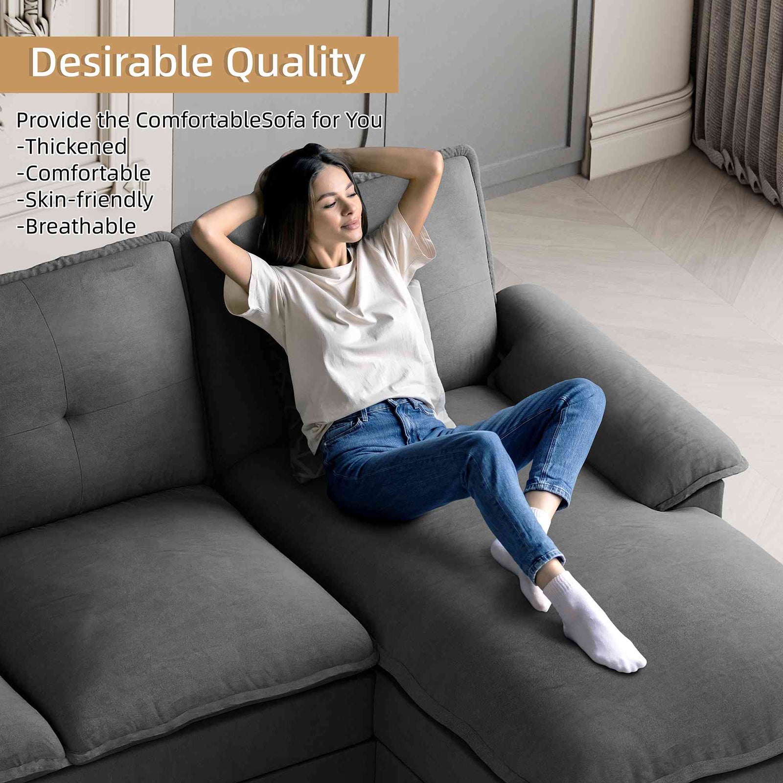 Walsunny 109'' 4-Seat U Shaped Modern Sectional Sofa With Double Chaise for Apartment, Studio, Office