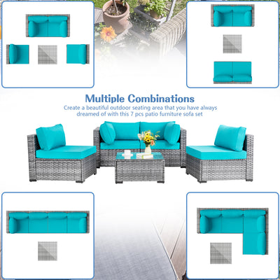 Walsunny Patio Furniture 5 Pieces Outdoor Sectional Sofa Set, Silver Wicker#color_blue