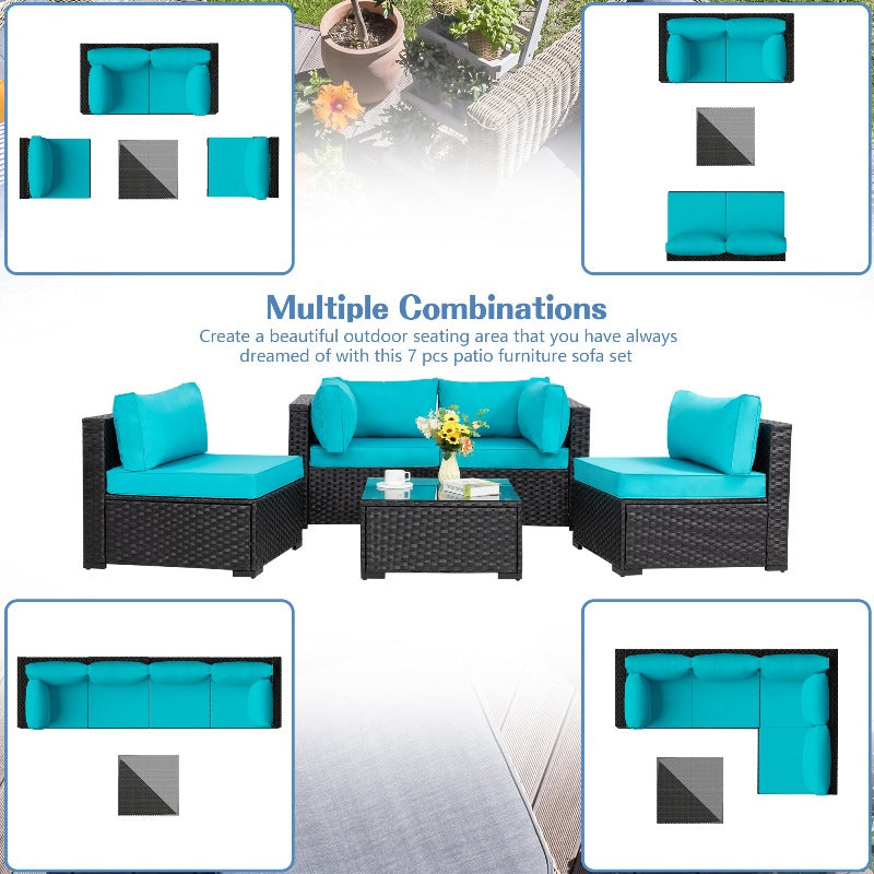 Walsunny 5 Pieces Outdoor Sectional Sofa, Patio furniture Set#color_blue