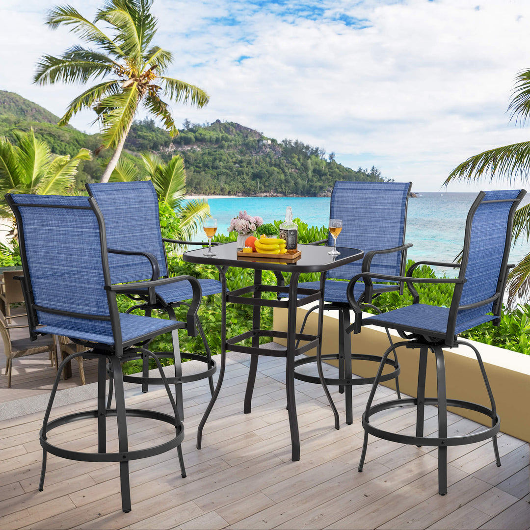 Walsunny Metal Patio Furniture Grey Texilene Swivel High Bar