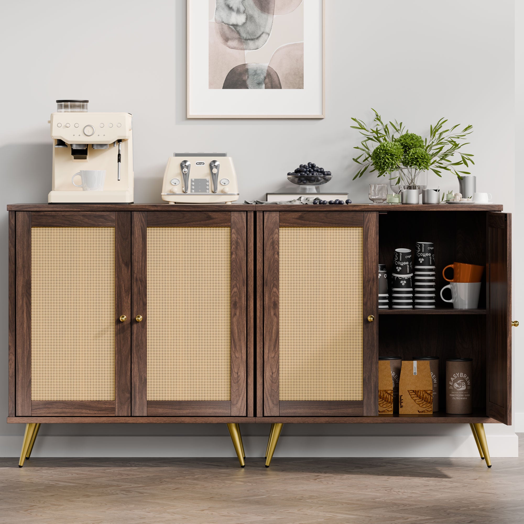 Walsunny Rattan Storage Cabinet, Multifunctional Cupboard, Accent