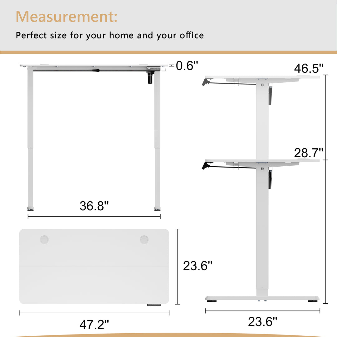 Walsunny Electric Office Ergonomic Standing Desk 1.2m / 1.4m / 1.6m With White Metal Table Base (7709656350896)