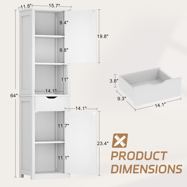 Walsunny Bathroom Cabinet, Storage Cabinet with 2 Doors & 1 Drawer, Floor Mount, with Adjustable Shelves