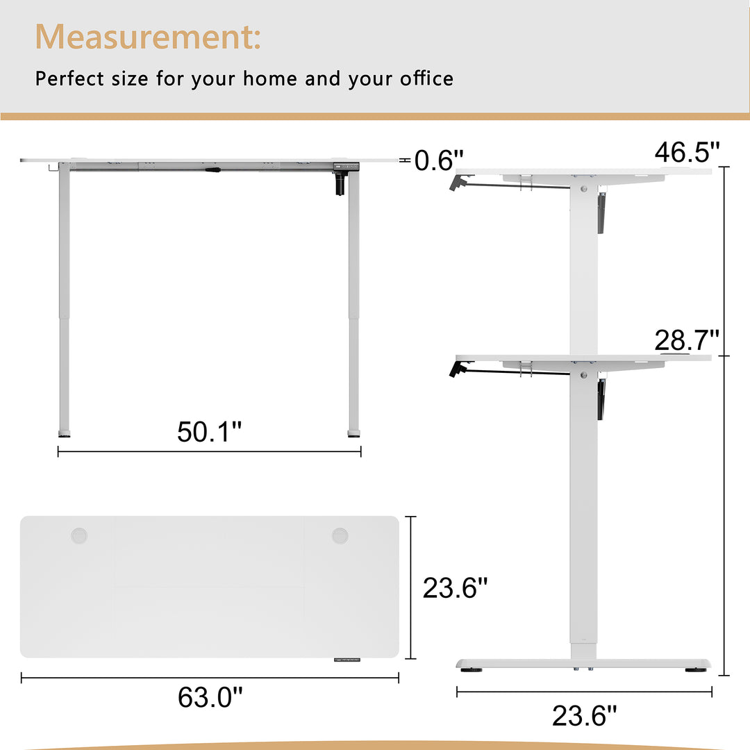 Walsunny Electric Office Ergonomic Standing Desk 1.2m / 1.4m / 1.6m With White Metal Table Base (7709656350896)