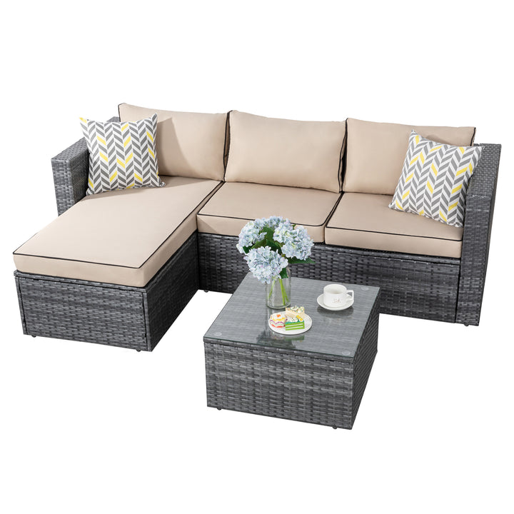 Walsunny Patio Furniture 3 Pieces Outdoor Sectional Sofa Set With Silver Wicker & Chaise