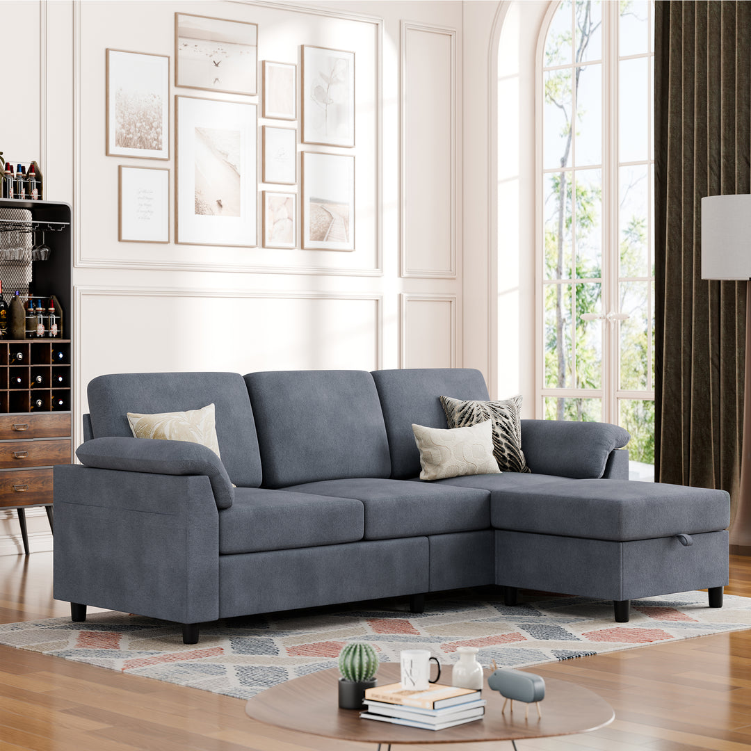 Walsunny 3 Seat L-Shaped Sectional Sofa With Movable Ottoman#color_dark-grey