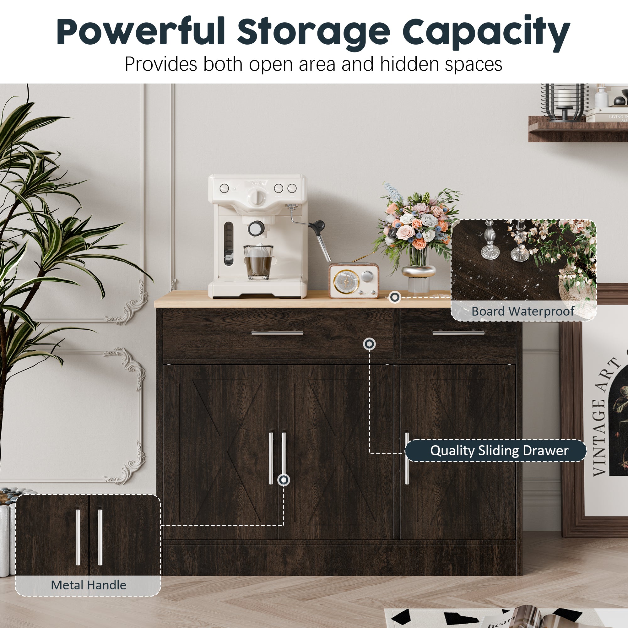 Walsunny Kitchen Buffet Sideboard Cabinet with Adjustable Shelf,Wooden Storage Cabinet with 3 Doors and 2 Drawers Walsunny Kitchen Buffet Sideboard Cabinet with Adjustable Shelf,Wooden Storage Cabinet with 3 Doors and 2 Drawers