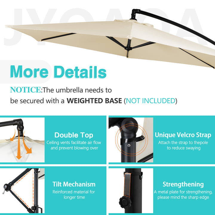 Walsunny Patio Offset Umbrella Easy Tilt Adjustment,Crank and Cross Base, Outdoor Cantilever Hanging Umbrella with 8 Ribs