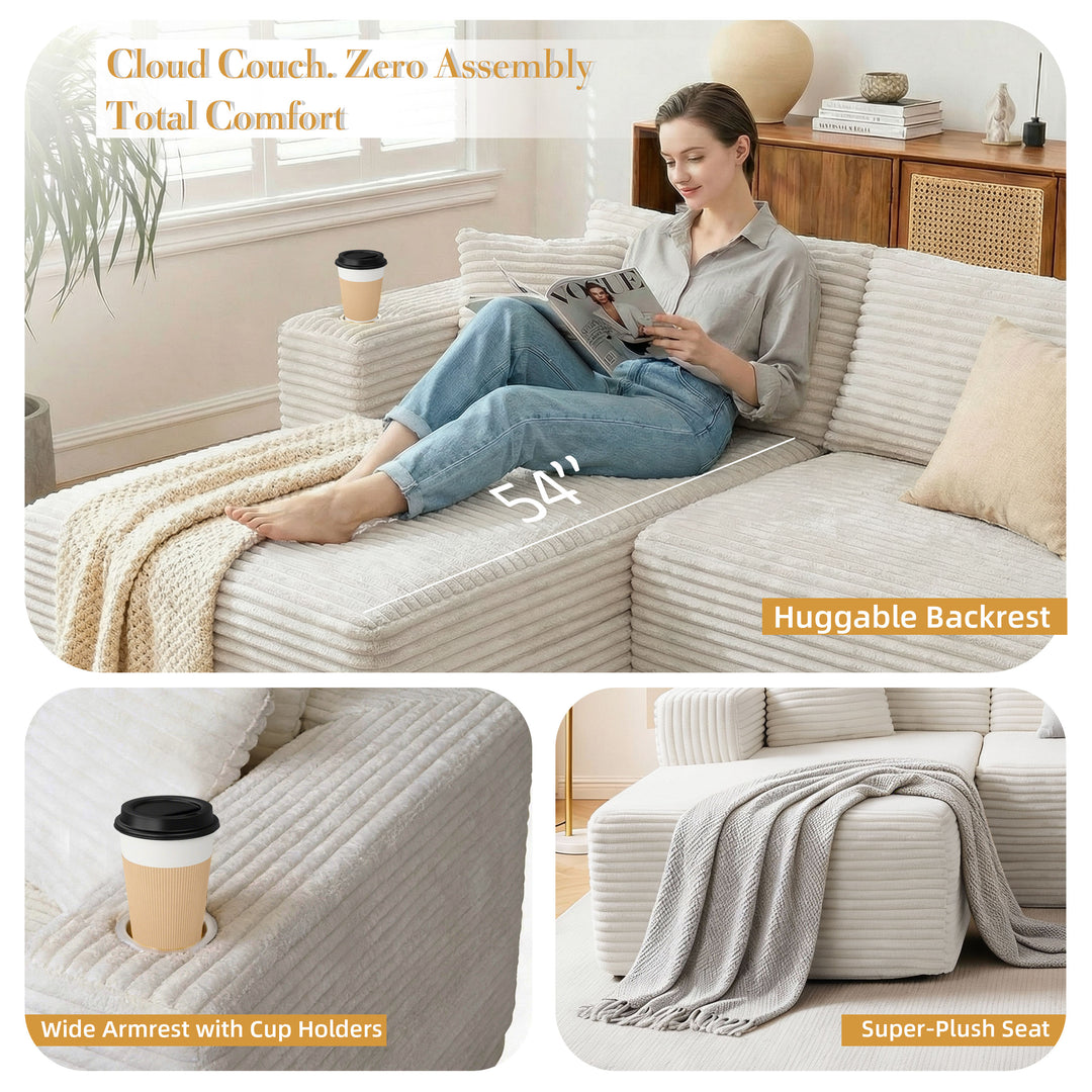 Walsunny  105" Modular Sectional Sofa, Boneless L Shaped Couch With Cup Holder