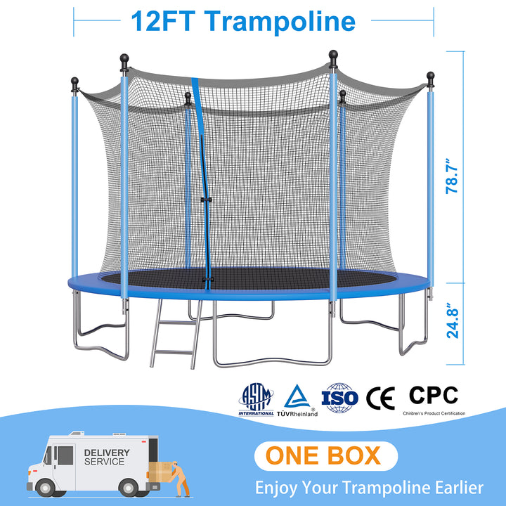 Walsunny Trampoline 14FT Trampoline Enclosure Net Outdoor Jump Trampoline PVC Spring Cover ASTM Approved Padding Premium Bouncer for Kids and Adults