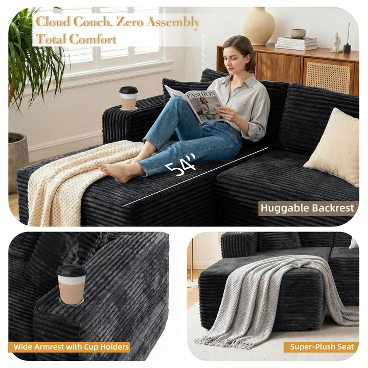 Walsunny  105" Modular Sectional Sofa, Boneless L Shaped Couch With Cup Holder