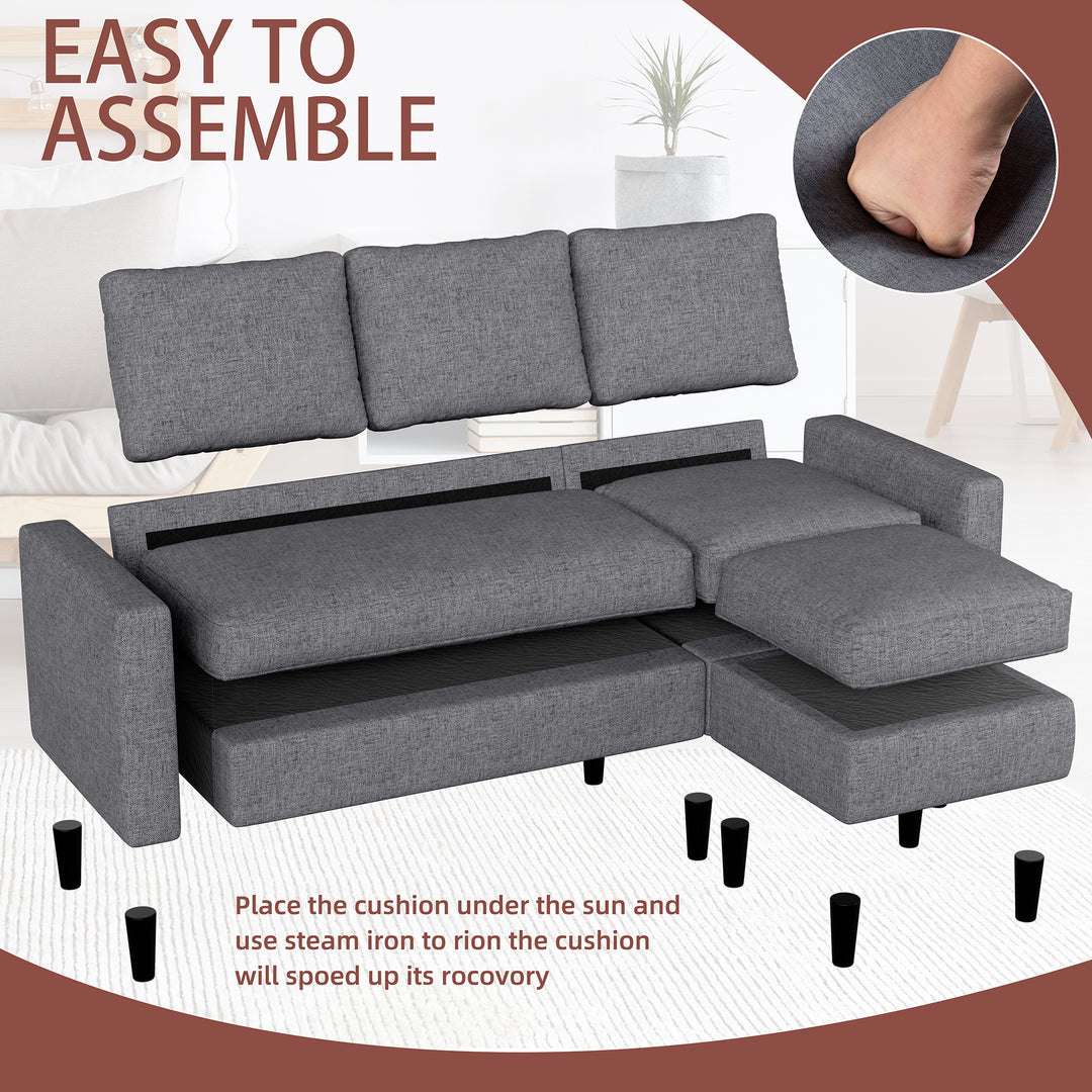 Walsunny 3-Seat L Shaped Sectional Sofa Couch with Modern Linen Fabric for Small Space (7415494770864)