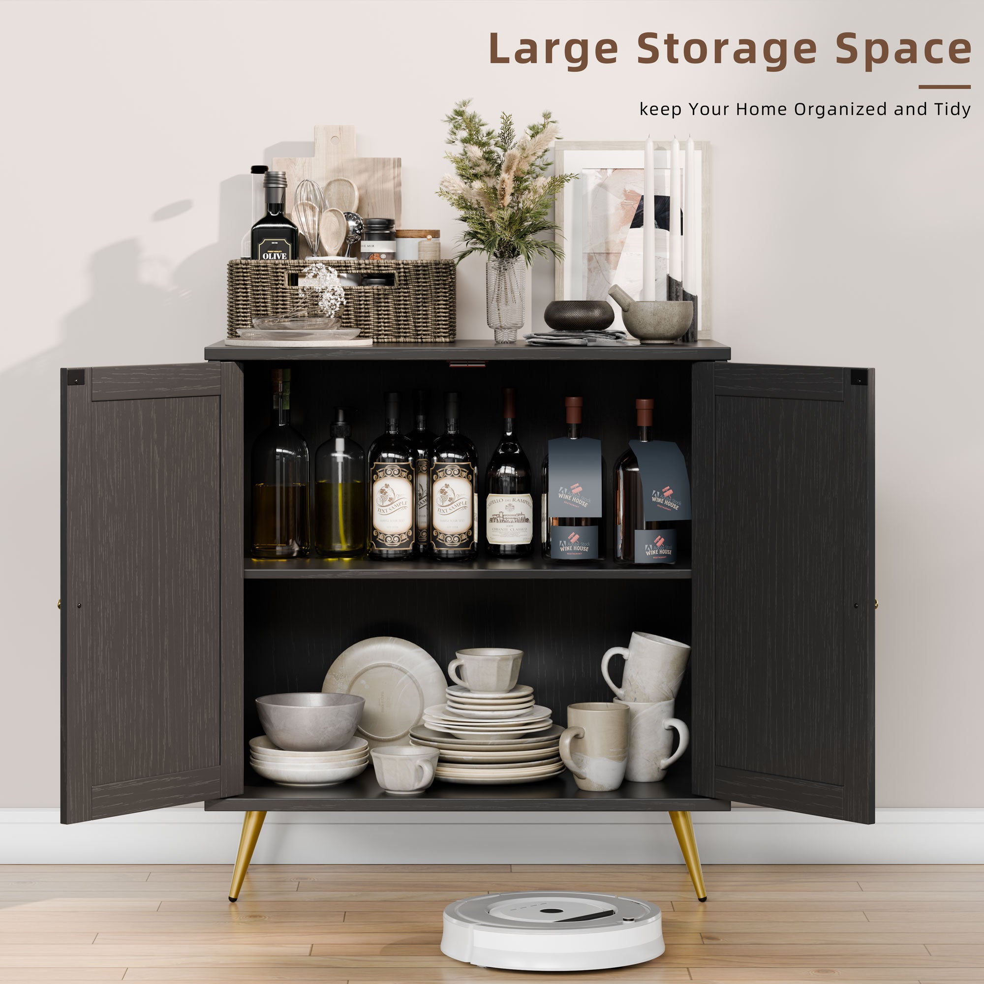 Walsunny Rattan Storage Cabinet, Multifunctional Cupboard, Accent