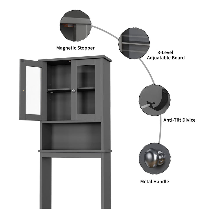 Walsunny Over The Toilet Storage Cabinet A, Bathroom Shelf Organizer with Anti-Tip Device Small Freestanding Space Saver with Adjustable Shelf #color_grey