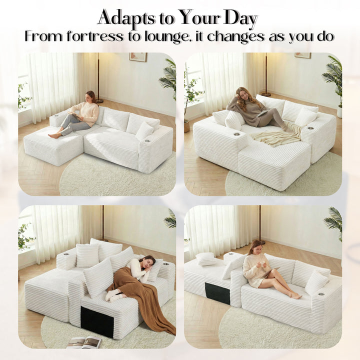 Walsunny  105" Modular Sectional Sofa, Boneless L Shaped Couch With Cup Holder