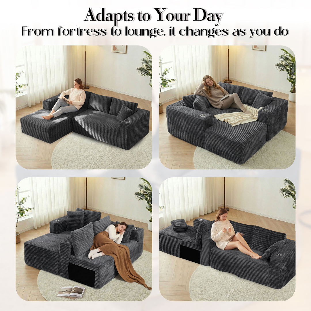 Walsunny  105" Modular Sectional Sofa, Boneless L Shaped Couch With Cup Holder