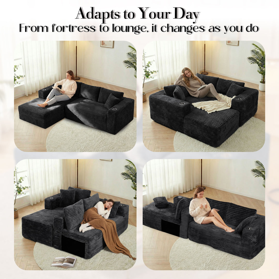 Walsunny  105" Modular Sectional Sofa, Boneless L Shaped Couch With Cup Holder